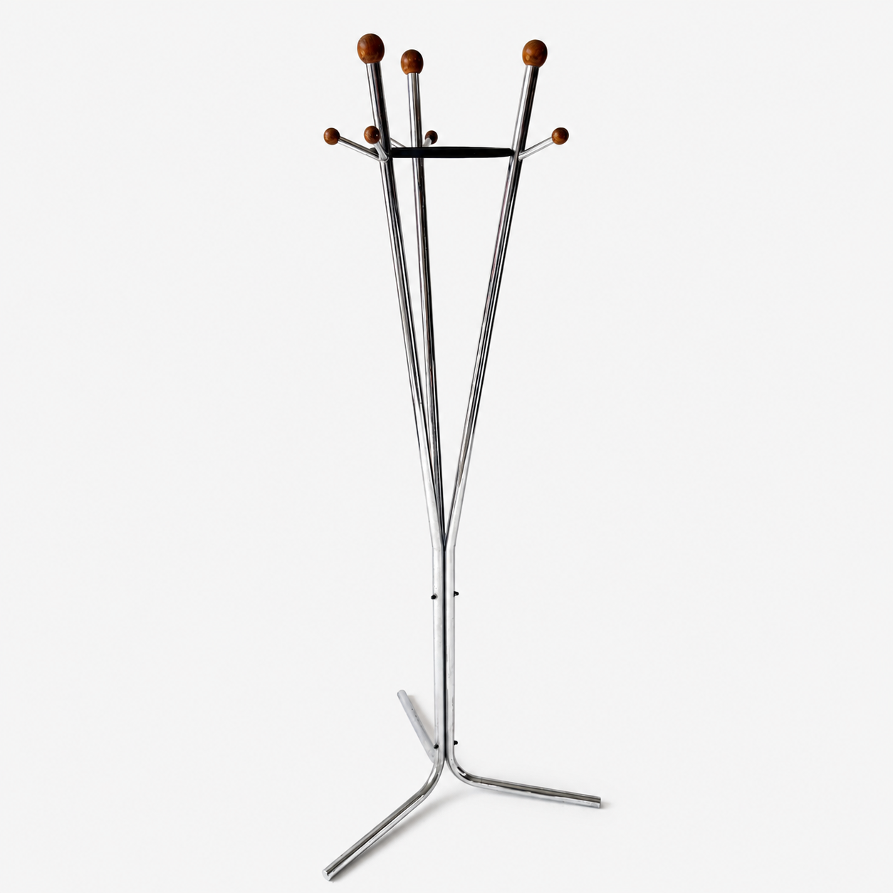 TR025 TUBULAR CHROME & WOOD COAT RACK