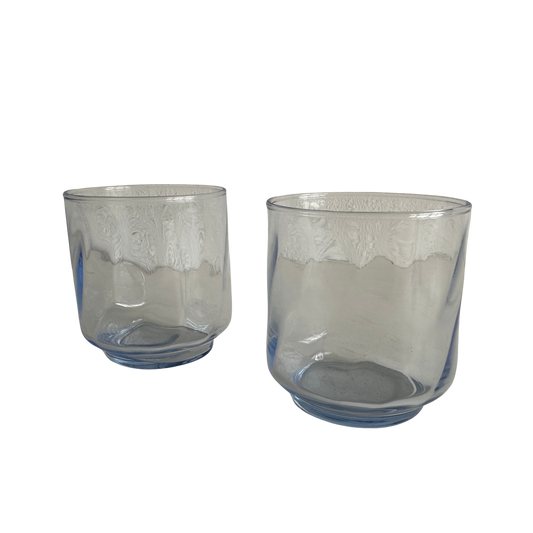 TT027 SET OF TWO BLUE TINTED SHORT WAVY GLASSES