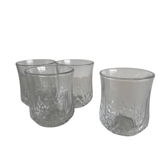TT035 SET OF FOUR SHORT DIAMOND BOTTOMED OLD FASHION GLASSES