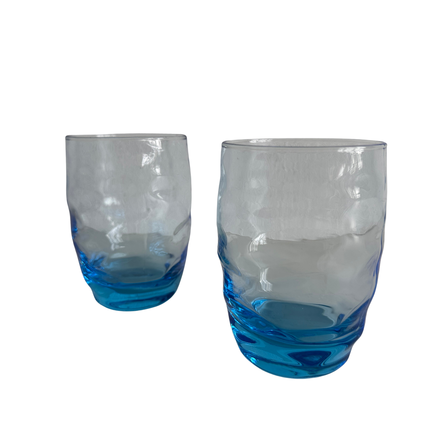 TT038 SET OF TWO BLUE TINTED CRINKLE WAVY GLASSES