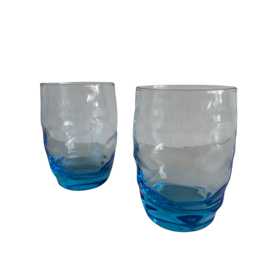 TT038 SET OF TWO BLUE TINTED CRINKLE WAVY GLASSES