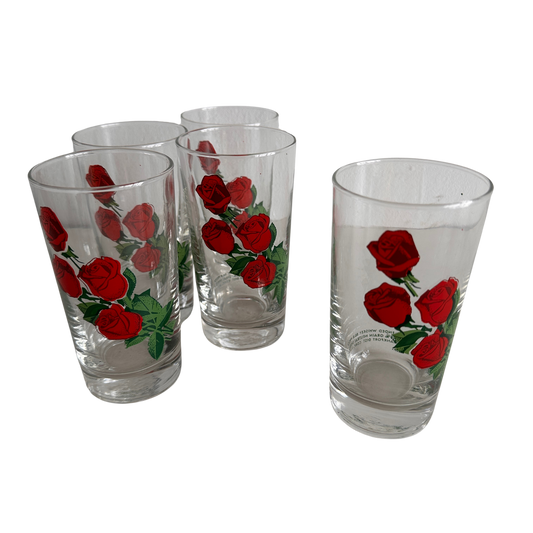TT039 SET OF FIVE RED ROSE GLASSES