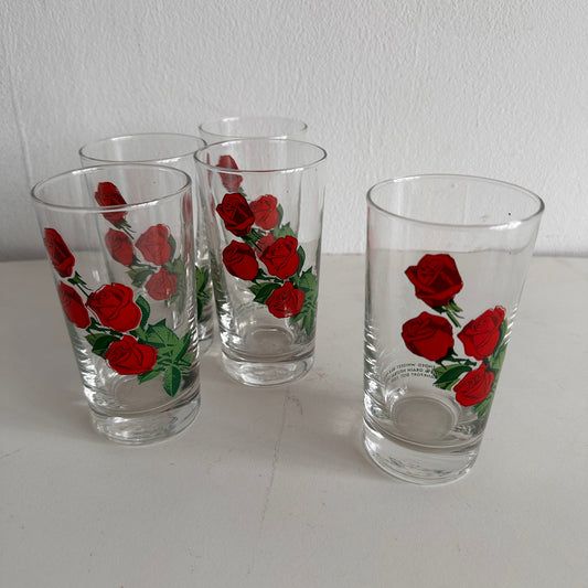TT039 SET OF FIVE RED ROSE GLASSES