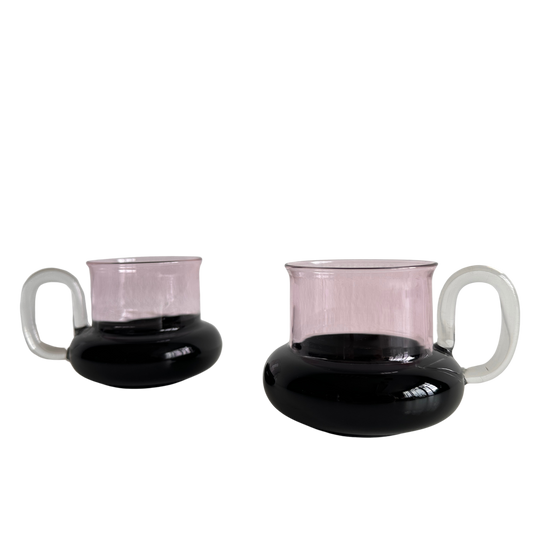 TT041 SET OF TWO PINK TINTED SANKARA GLASS MUGS