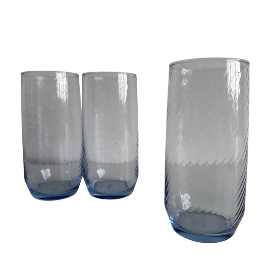 TT053 SET OF THREE BLUE TINTED TALL TWISTY GLASSES