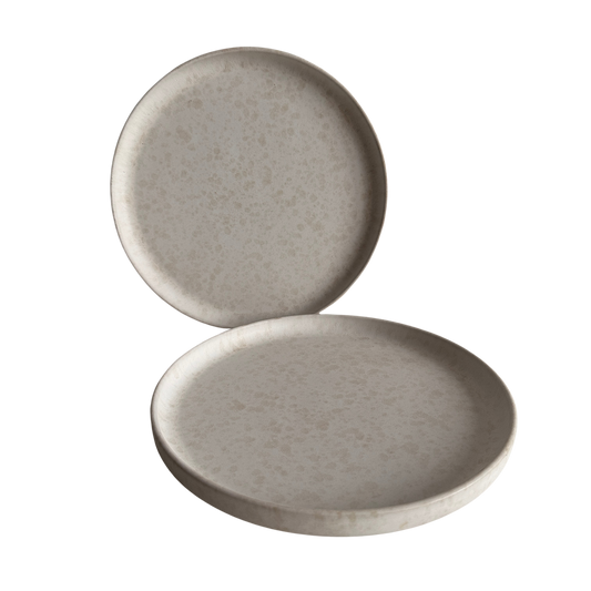 TT060 SET OF TWO WHITE CERAMIC PLATES WITH BEIGE TEXTURE