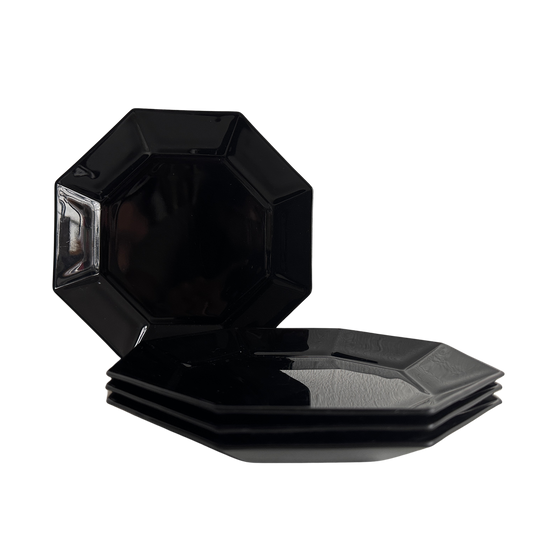 TT063 SET OF FOUR SMALL BLACK OCTAGONAL PLATES
