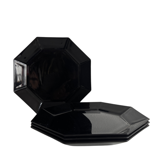 TT064 SET OF FOUR LARGE BLACK OCTAGONAL PLATES