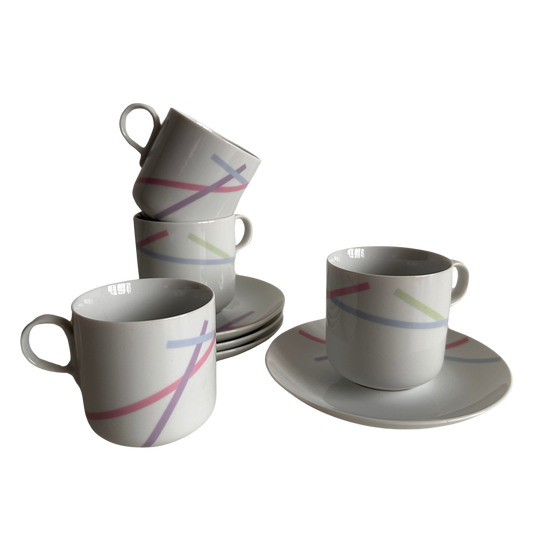 TT068 SET OF FOUR 80'S MIKASA JAPANESE CERAMIC MUGS WITH SAUCERS (PART OF A LARGER SET)