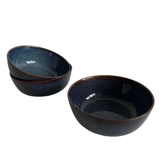 TT070 SET OF FOUR BLUE SPECKLED CERAMIC BOWLS