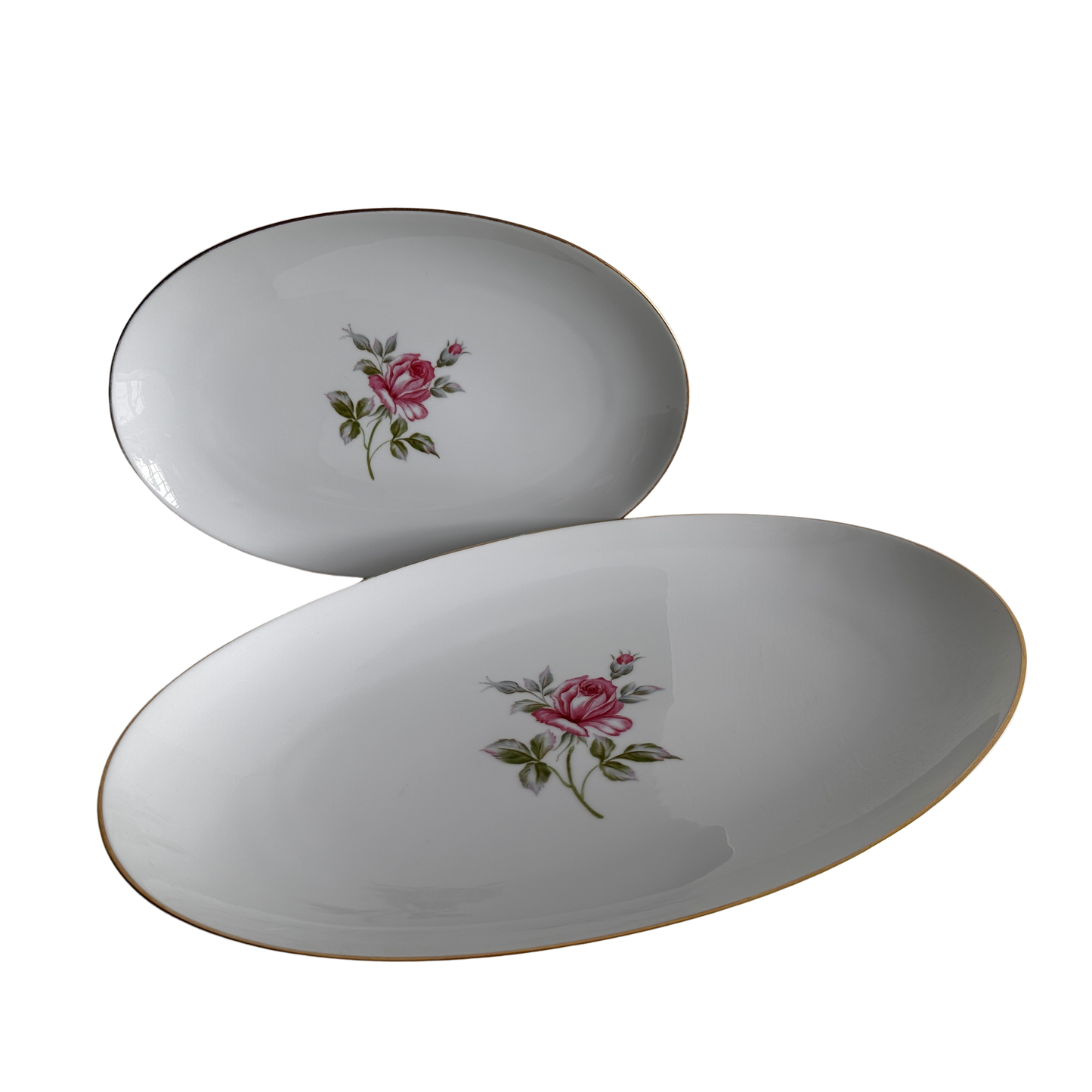 TT072 GOLD RIMMED WHITE PORCELAIN ROSE PLATTERS