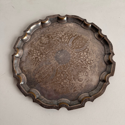 TT078 CHIPPENDALE SILVER SERVING TRAY WITH PATINA