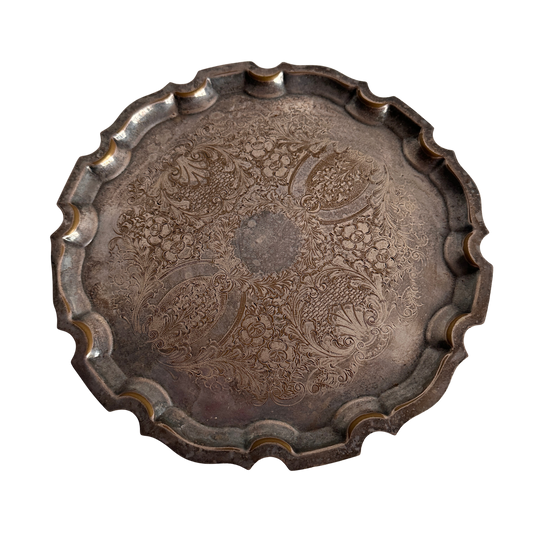 TT078 CHIPPENDALE SILVER SERVING TRAY WITH PATINA