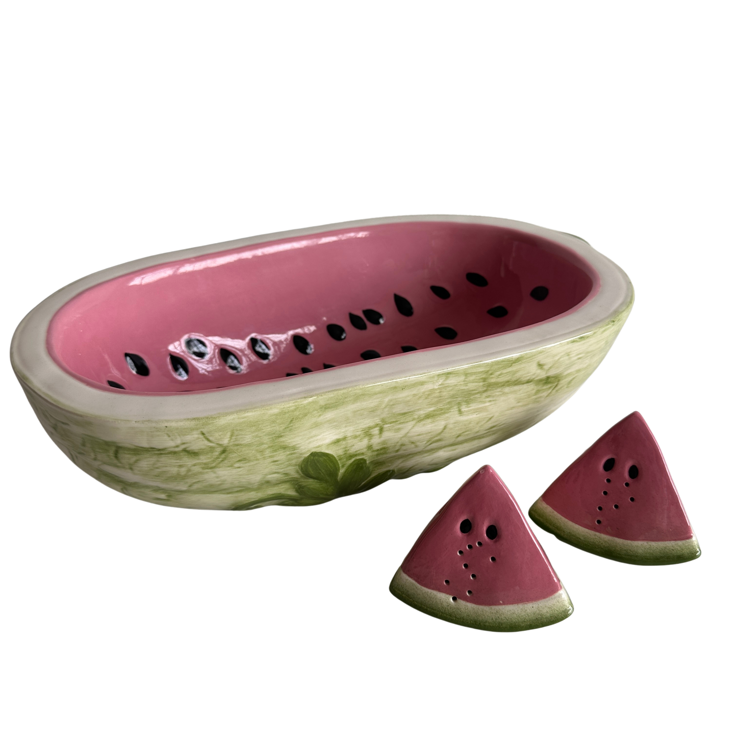 TT086 CERAMIC WATERMELON SERVING BOWL WITH SALT AND PEPPER SHAKERS