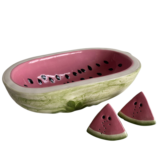 TT086 CERAMIC WATERMELON SERVING BOWL WITH SALT AND PEPPER SHAKERS