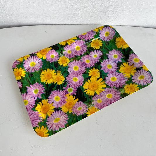 TT107 LARGE PLASTIC TRAY WITH PINK & YELLOW DAISIES