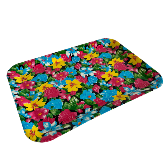 TT108 LARGE PLASTIC TRAY WITH PINK, YELLOW, BLUE FLOWERS
