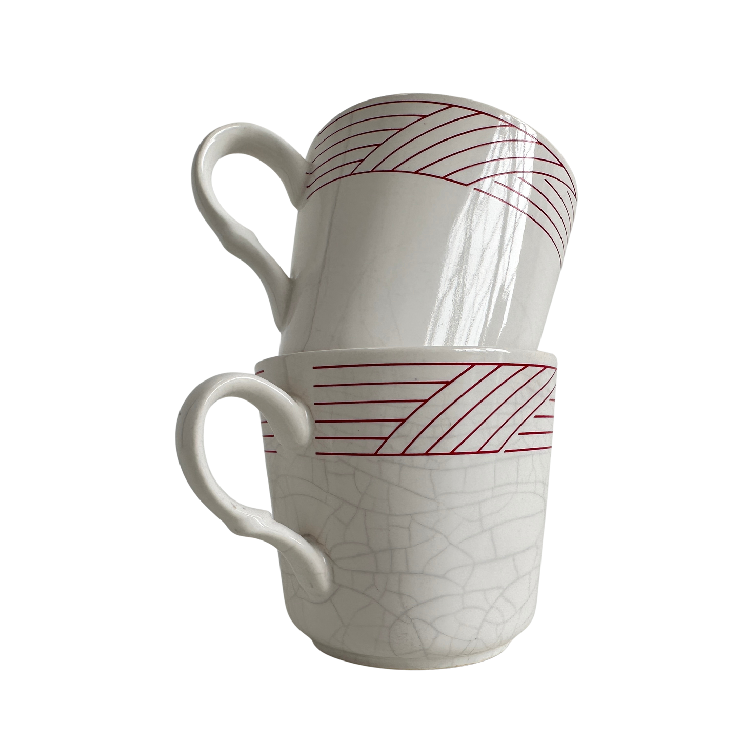 TT111 SET OF TWO RED STRIPE PATTERN CERAMIC MUGS