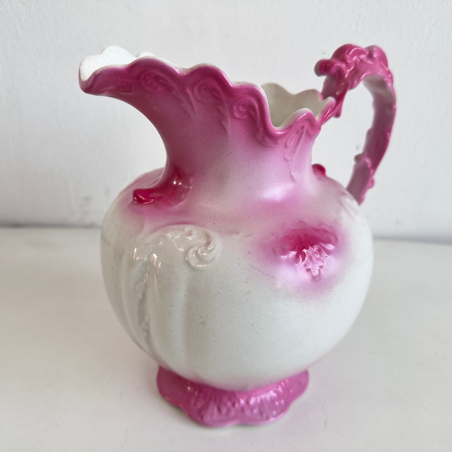 TT127 ORNATE PINK AND WHITE WATER PITCHER