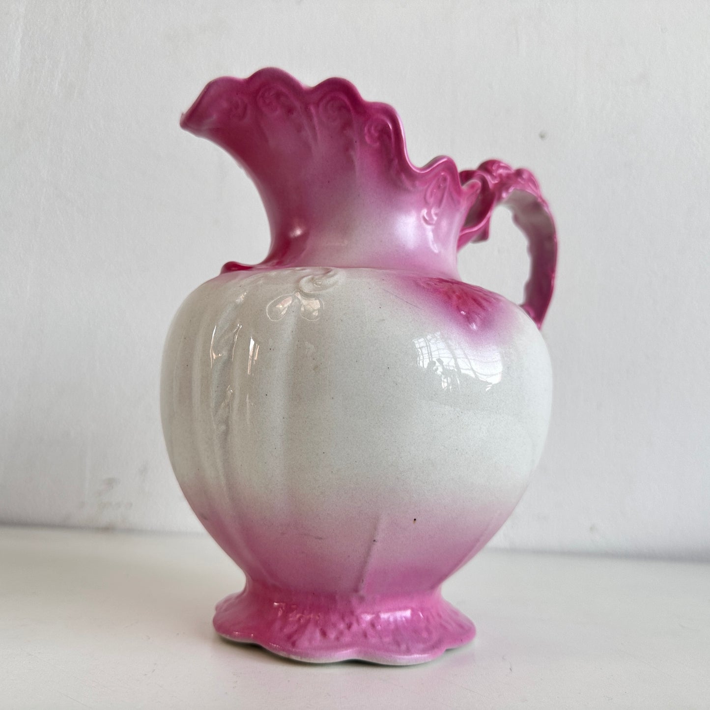 TT127 ORNATE PINK AND WHITE WATER PITCHER