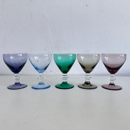 TT134 SET OF FIVE SMALL TINTED CORDIAL GLASSES