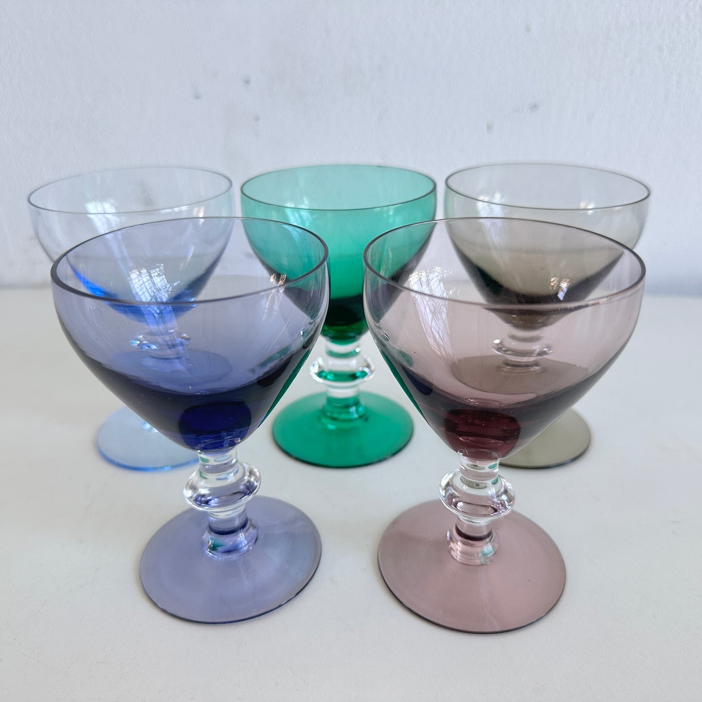 TT134 SET OF FIVE SMALL TINTED CORDIAL GLASSES