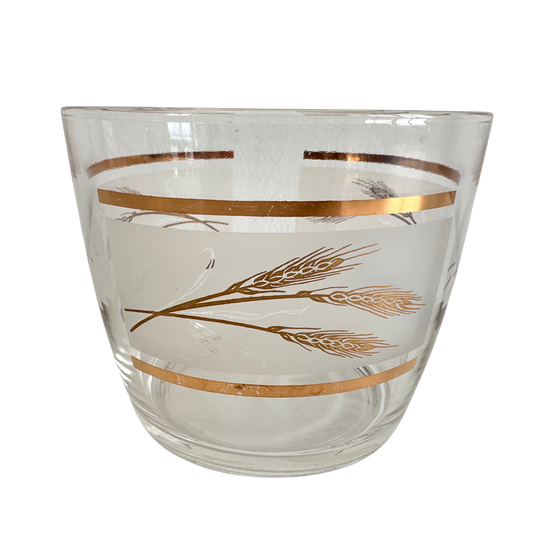 TT136 VINTAGE FROSTED GLASS ICE BUCKET WITH GOLD WHEAT DETAIL