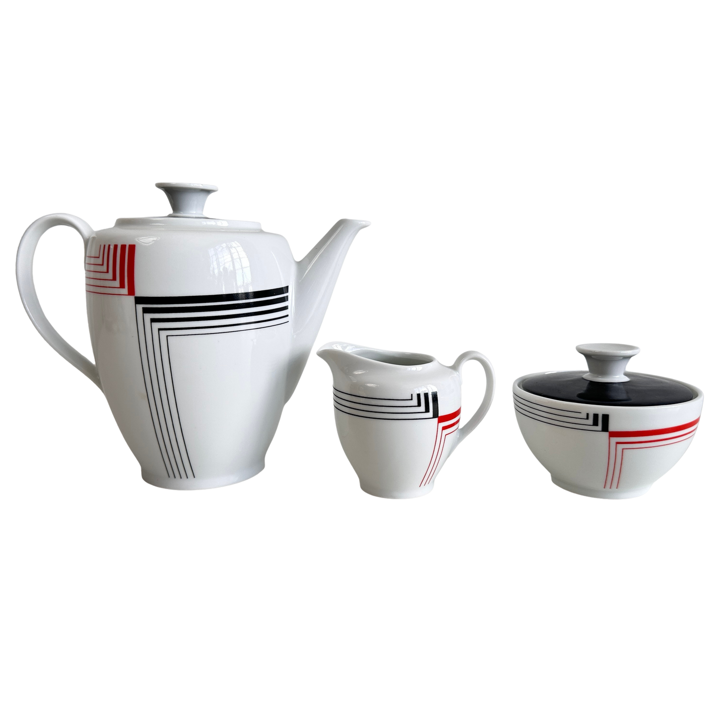 TT137 BLACK AND RED STRIPED PORCELAIN TEA SET