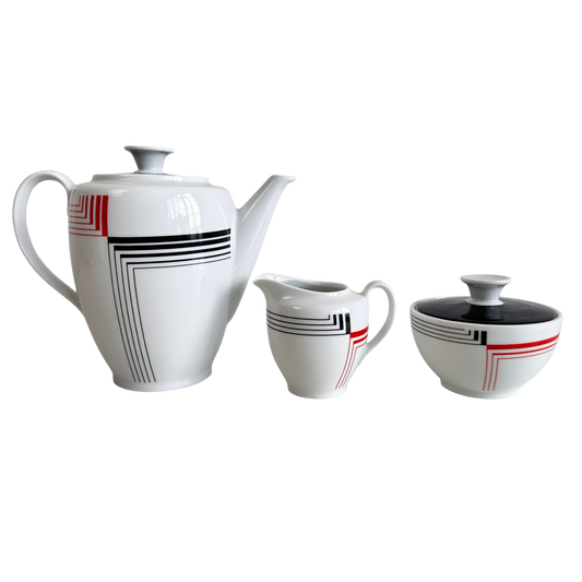 TT137 BLACK AND RED STRIPED PORCELAIN TEA SET