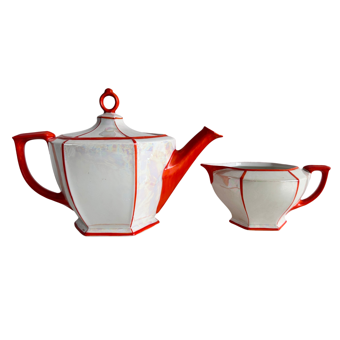 TT139 IRIDESCENT & ORANGE TEA SET