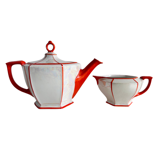 TT139 IRIDESCENT & ORANGE TEA SET