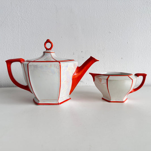 TT139 IRIDESCENT & ORANGE TEA SET