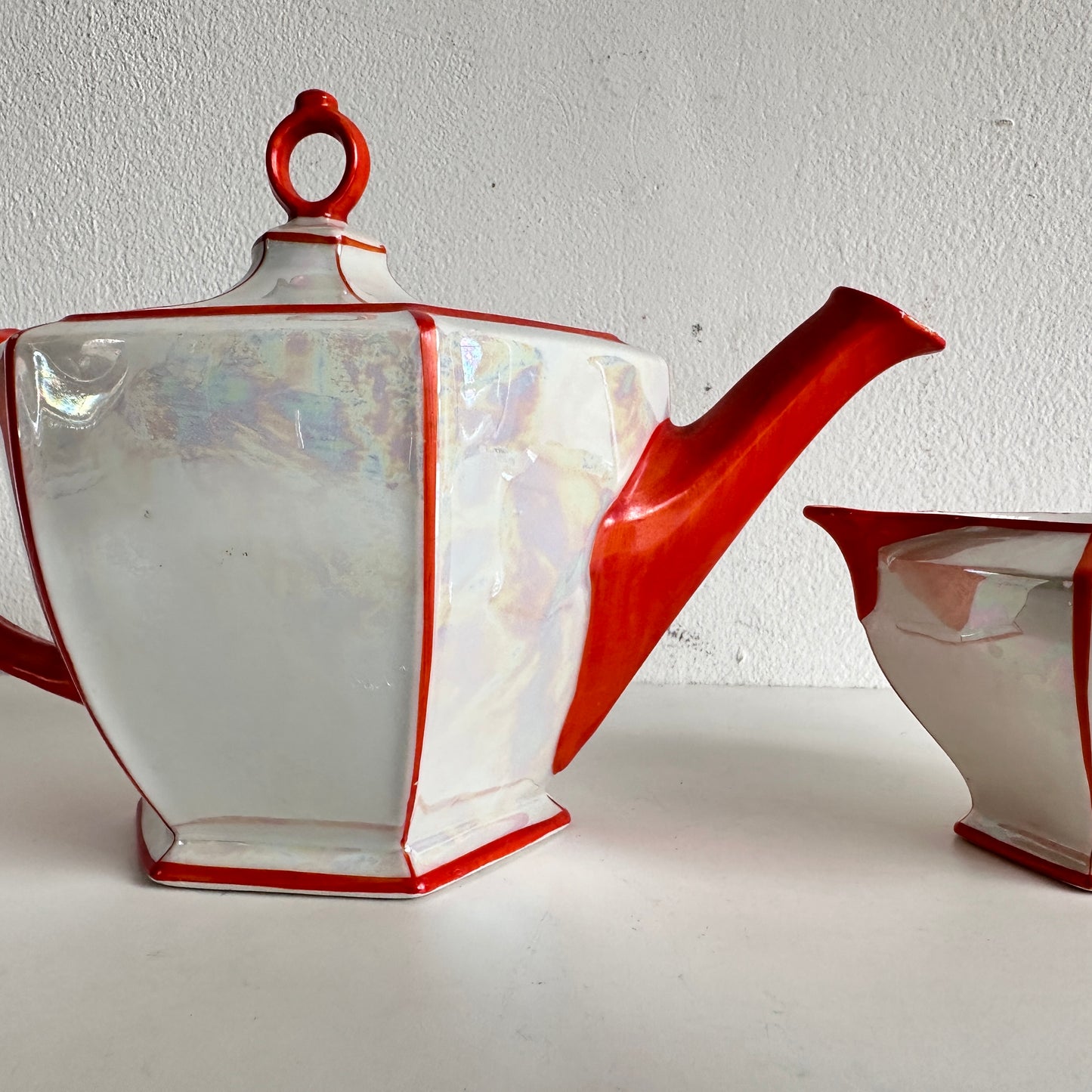 TT139 IRIDESCENT & ORANGE TEA SET