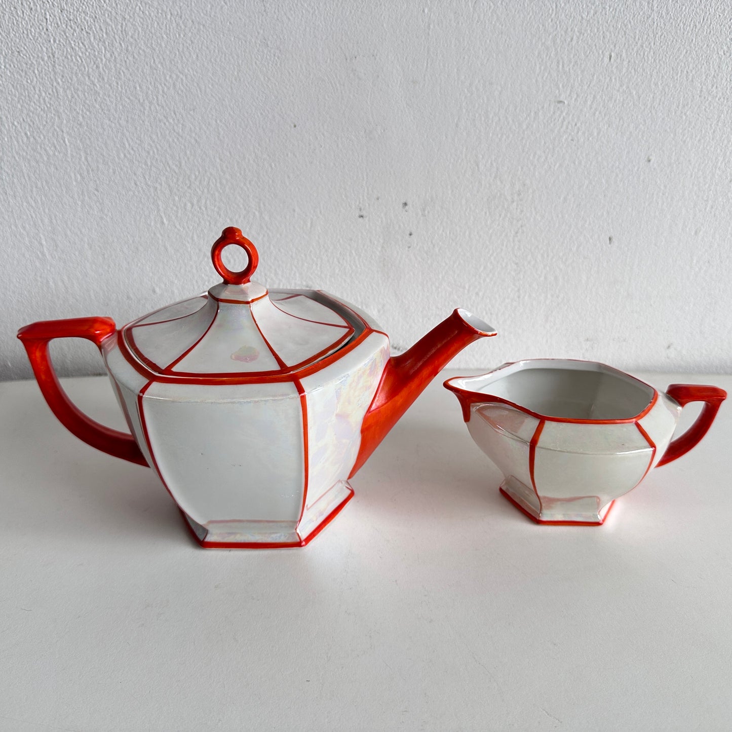 TT139 IRIDESCENT & ORANGE TEA SET