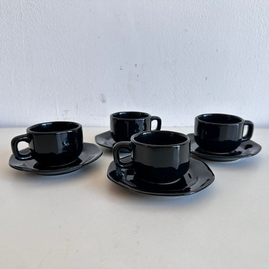 TT142 SET OF 4 BLACK OCTAGONAL ESPRESSO CUPS