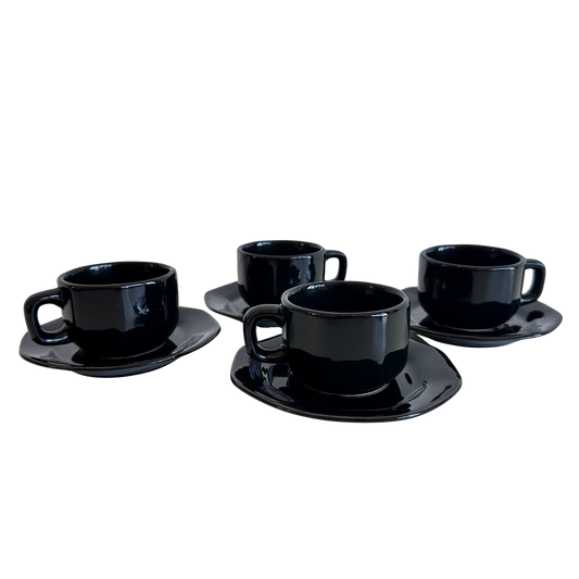 TT142 SET OF 4 BLACK OCTAGONAL ESPRESSO CUPS