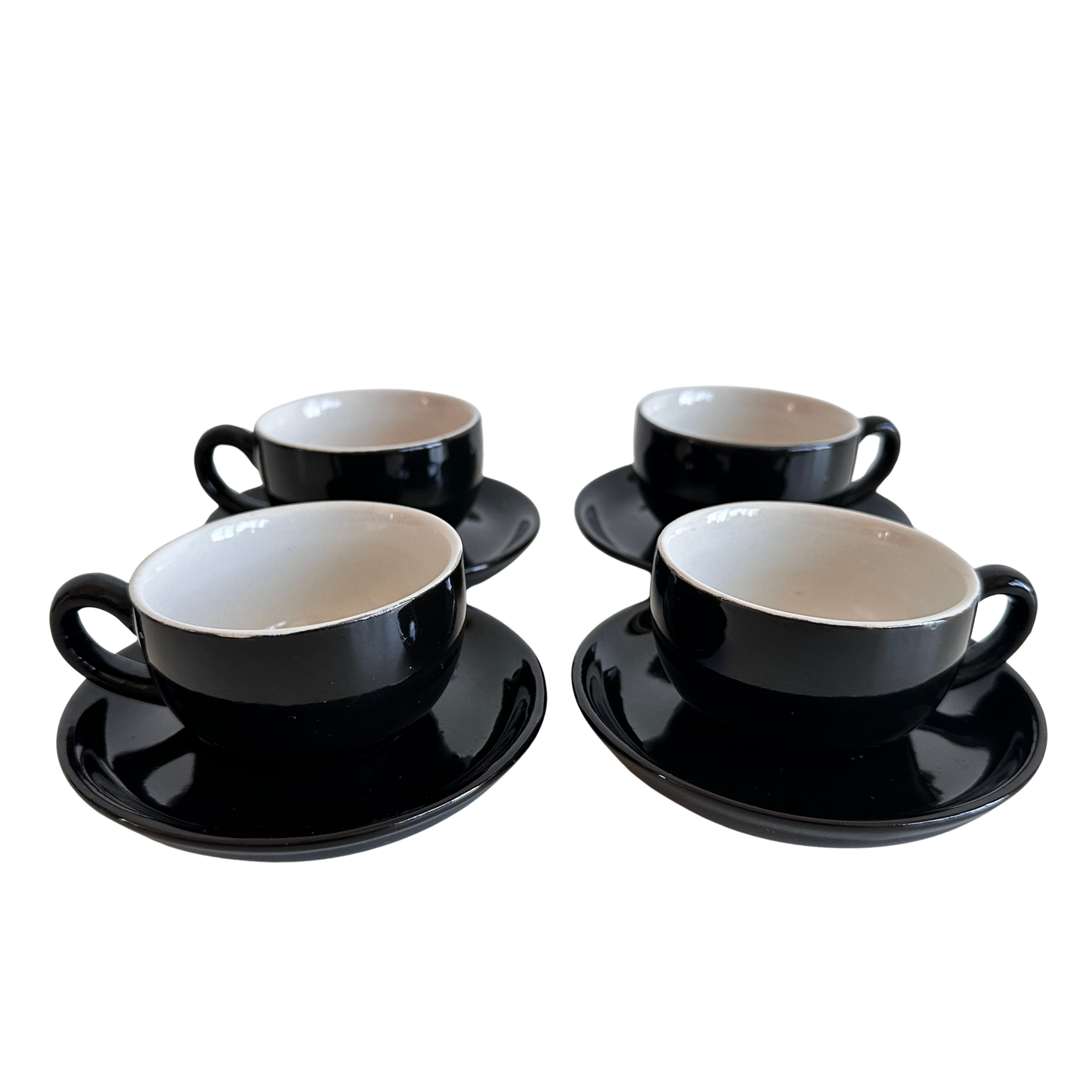 TT143 SET OF 4 BLACK AND CREAM ESPRESSO CUPS