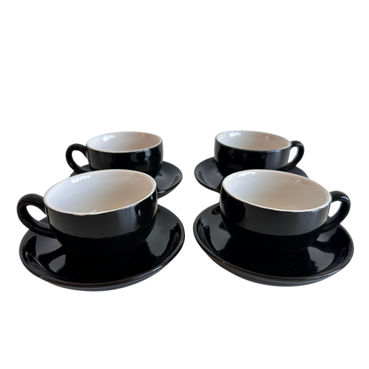TT143 SET OF 4 BLACK AND CREAM ESPRESSO CUPS