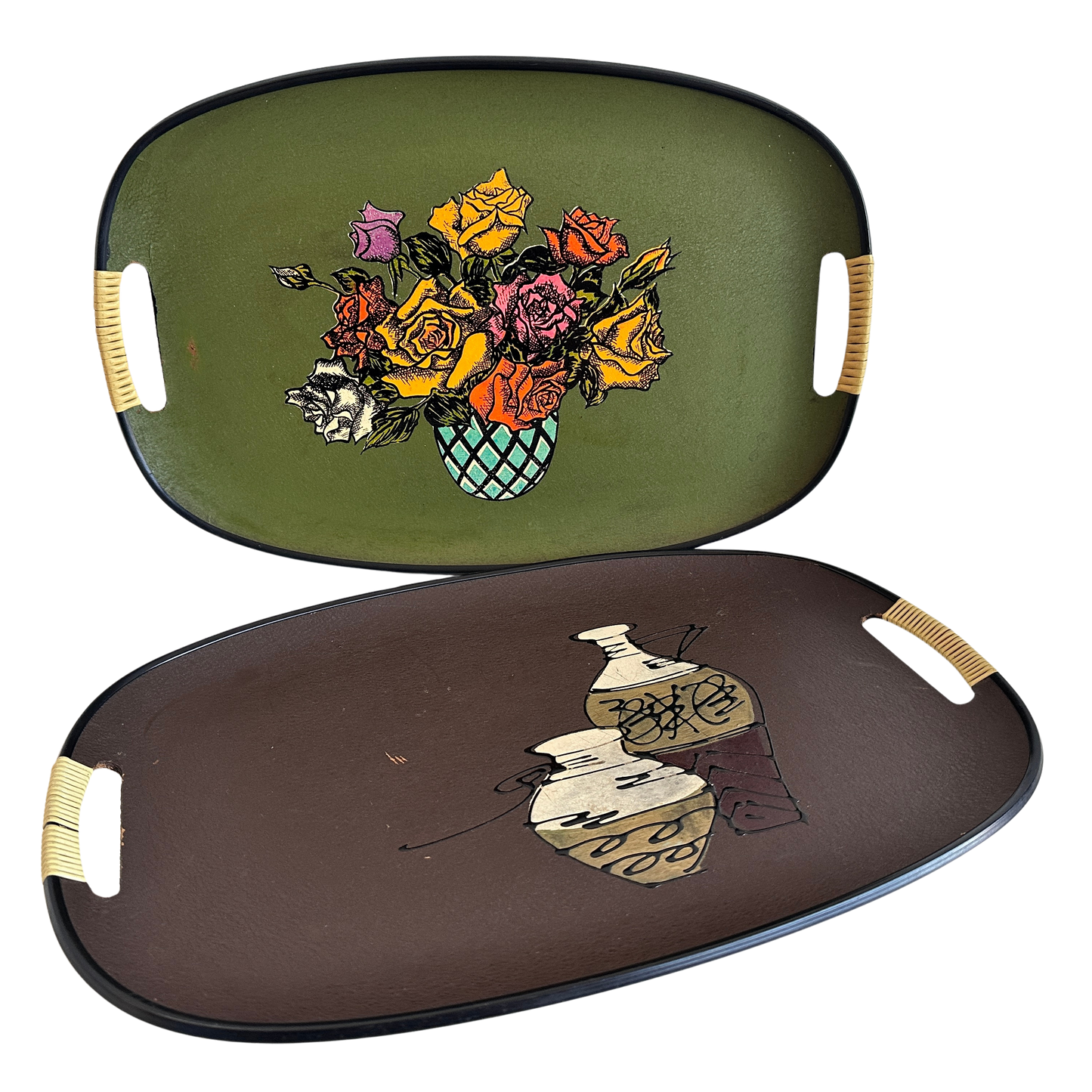 TT145 PAIR OF VINTAGE RETRO TILSO JAPANESE SERVING TRAYS