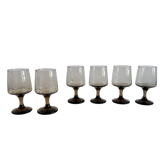 TT148 SET OF 6 SMOKED BROWN LIBBY TAWNY ACCENT WINE GLASSES