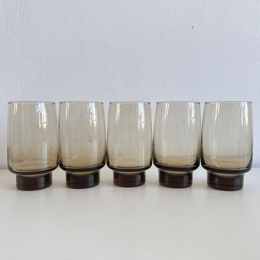 TT149 SET OF 5 SMOKED BROWN LIBBY TAWNY DRINKING GLASSES