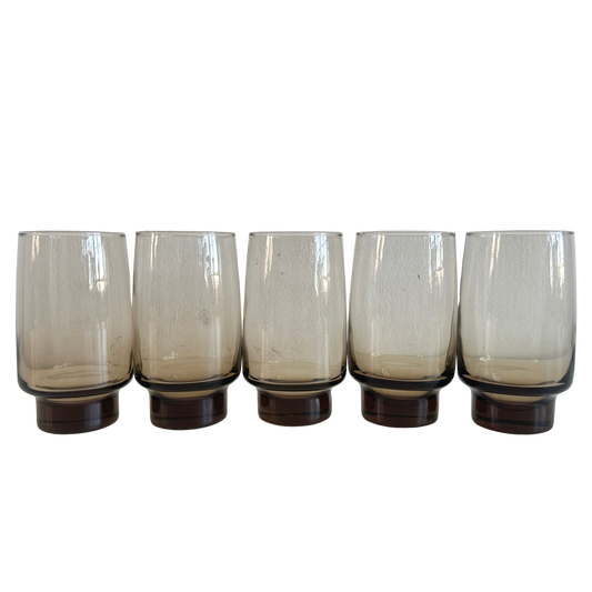 TT149 SET OF 5 SMOKED BROWN LIBBY TAWNY DRINKING GLASSES