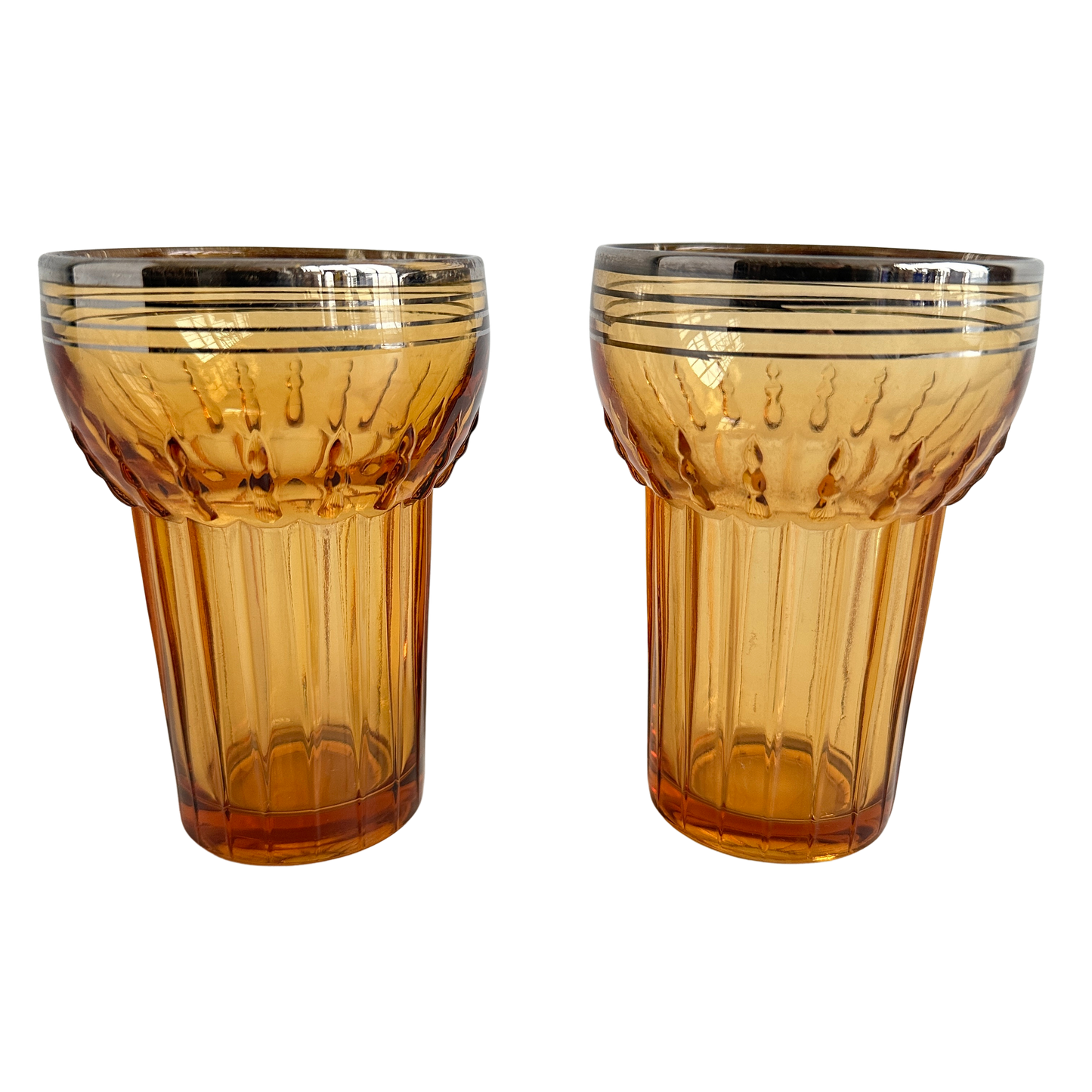 TT155 PAIR OF AMBER TUMBLERS WITH SILVER RIMS