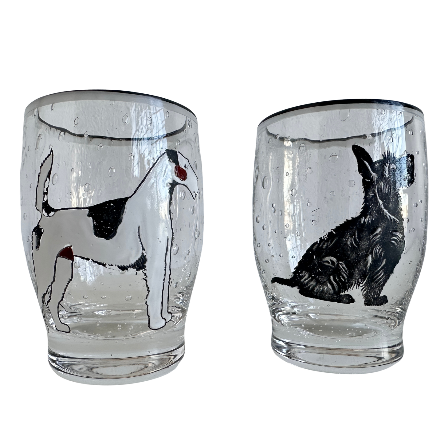 TT157 PAIR OF BUBBLE GLASS DOGGY TUMBLERS