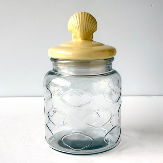 TT180 GLASS COOKIE JAR WITH YELLOW SHELL LID