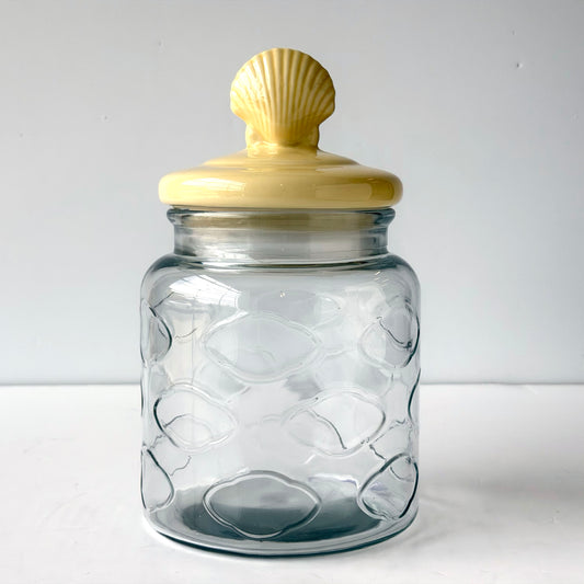 TT180 GLASS COOKIE JAR WITH YELLOW SHELL LID