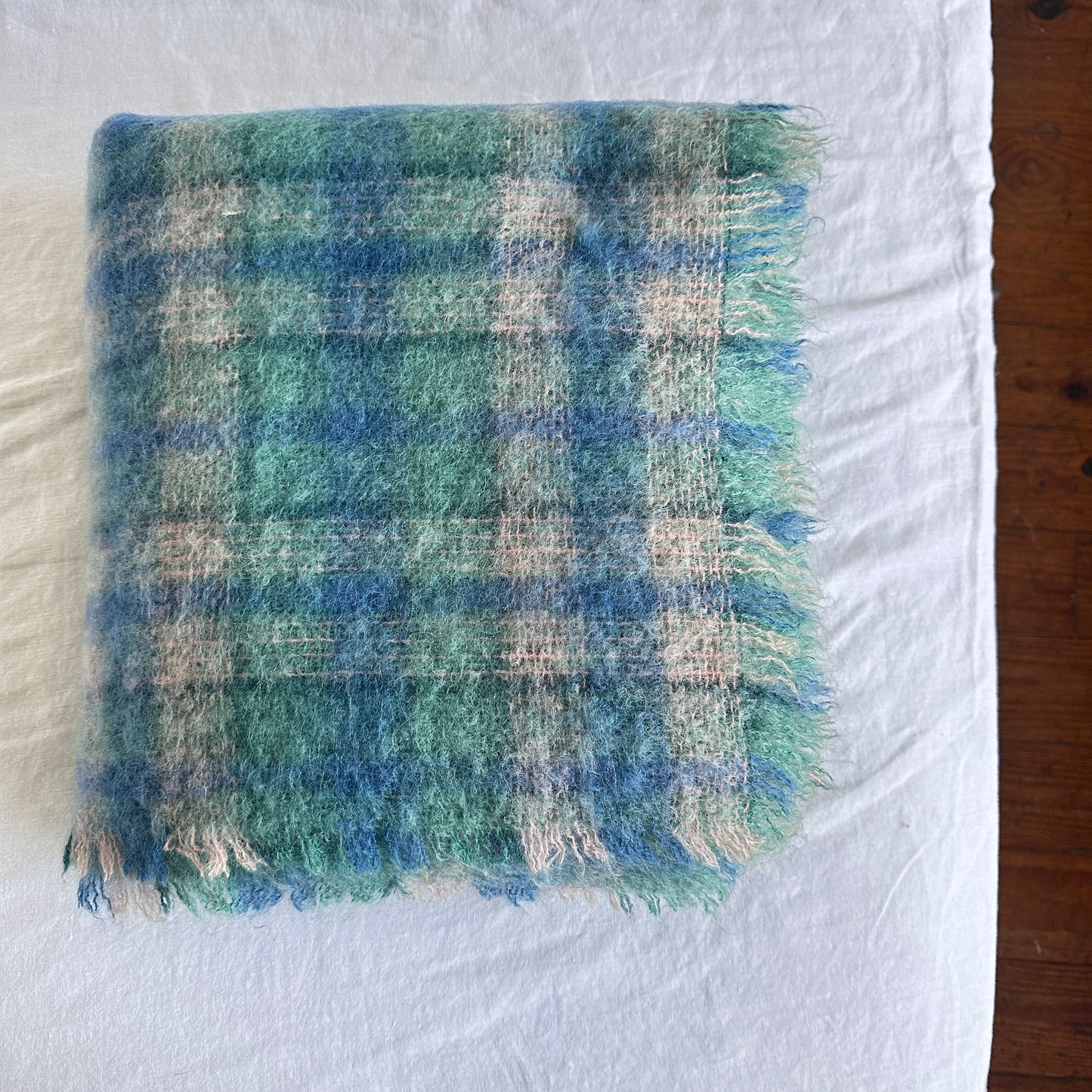TW002 BLUE & GREEN MOHAIR THROW BLANKET