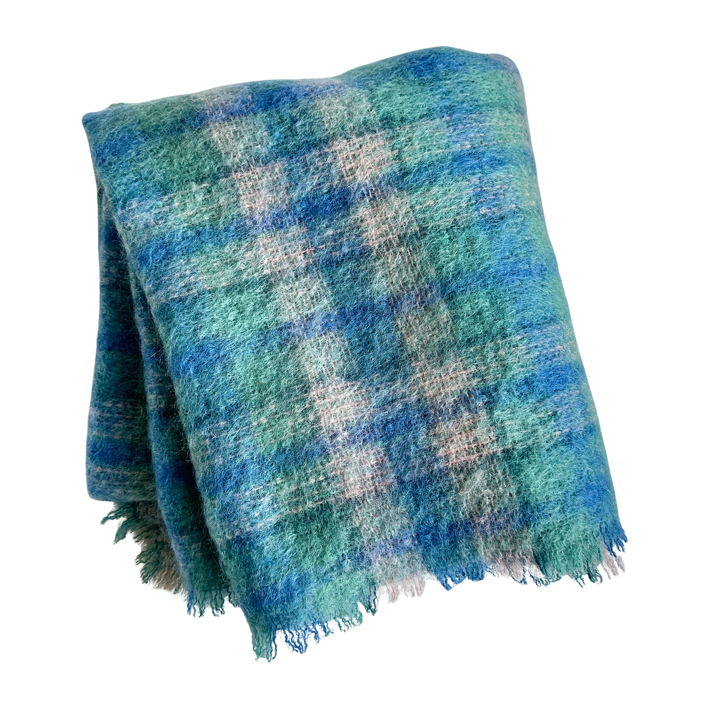 TW002 BLUE & GREEN MOHAIR THROW BLANKET