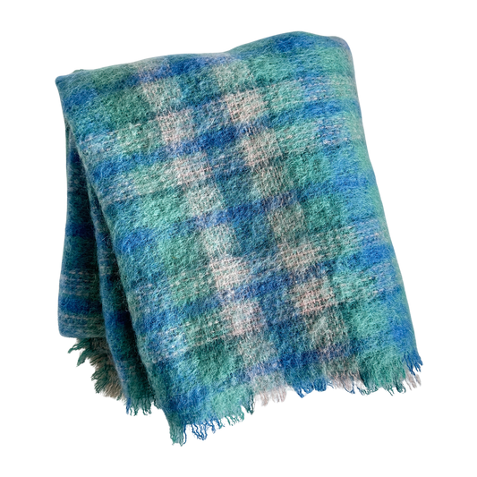 TW002 BLUE & GREEN MOHAIR THROW BLANKET