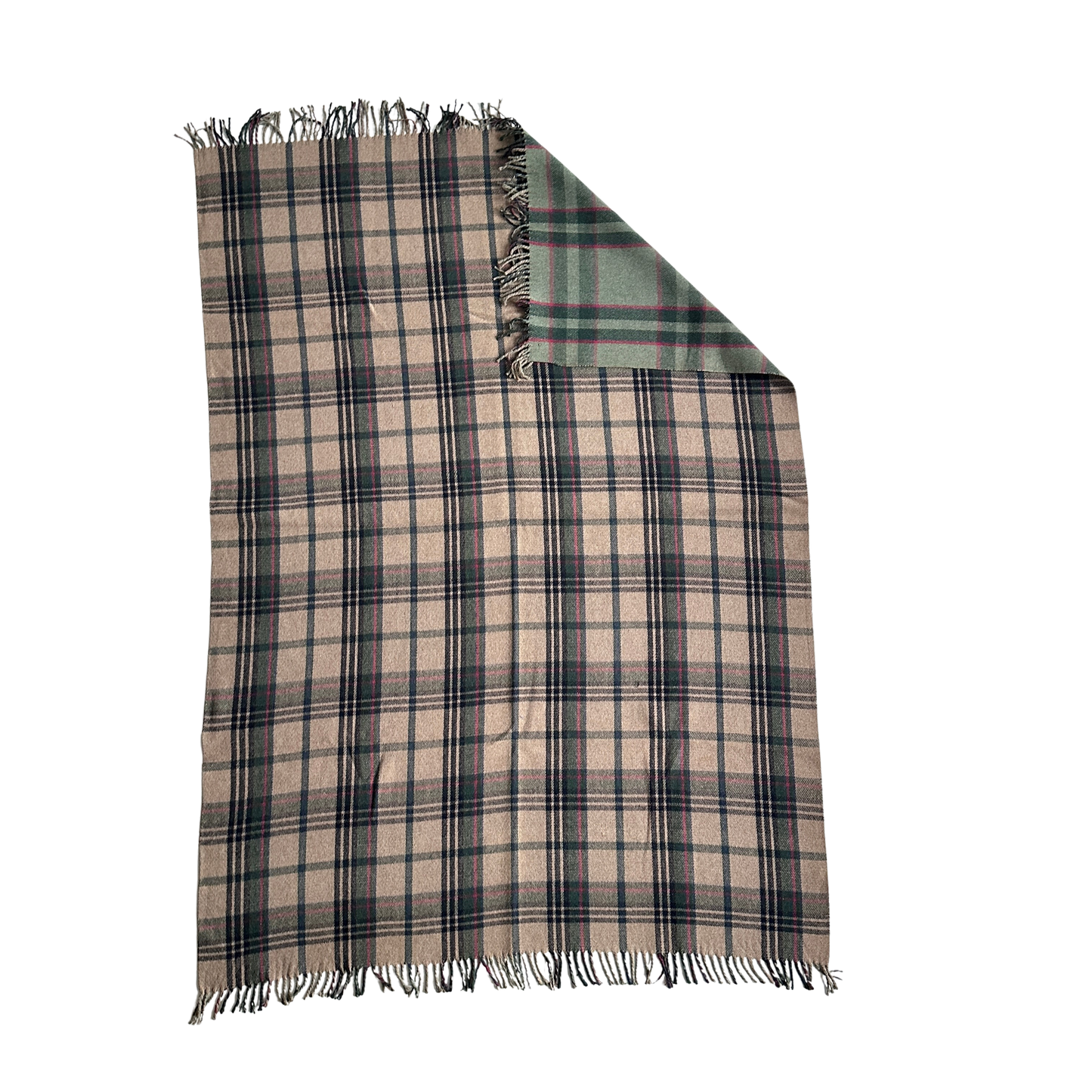 TW005 GREEEN, RED, & TAN WOOL THROW BLANKET